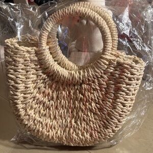 Handwoven Cream Straw Tote with Round Handles